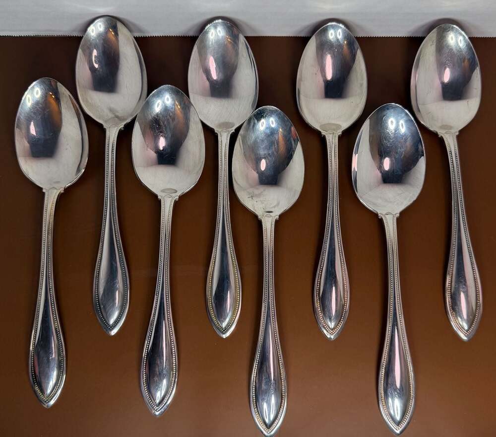 Set of 8 Oneida Stainless ARBOR / AMERICAN HARMONY Place Soup Spoons -
